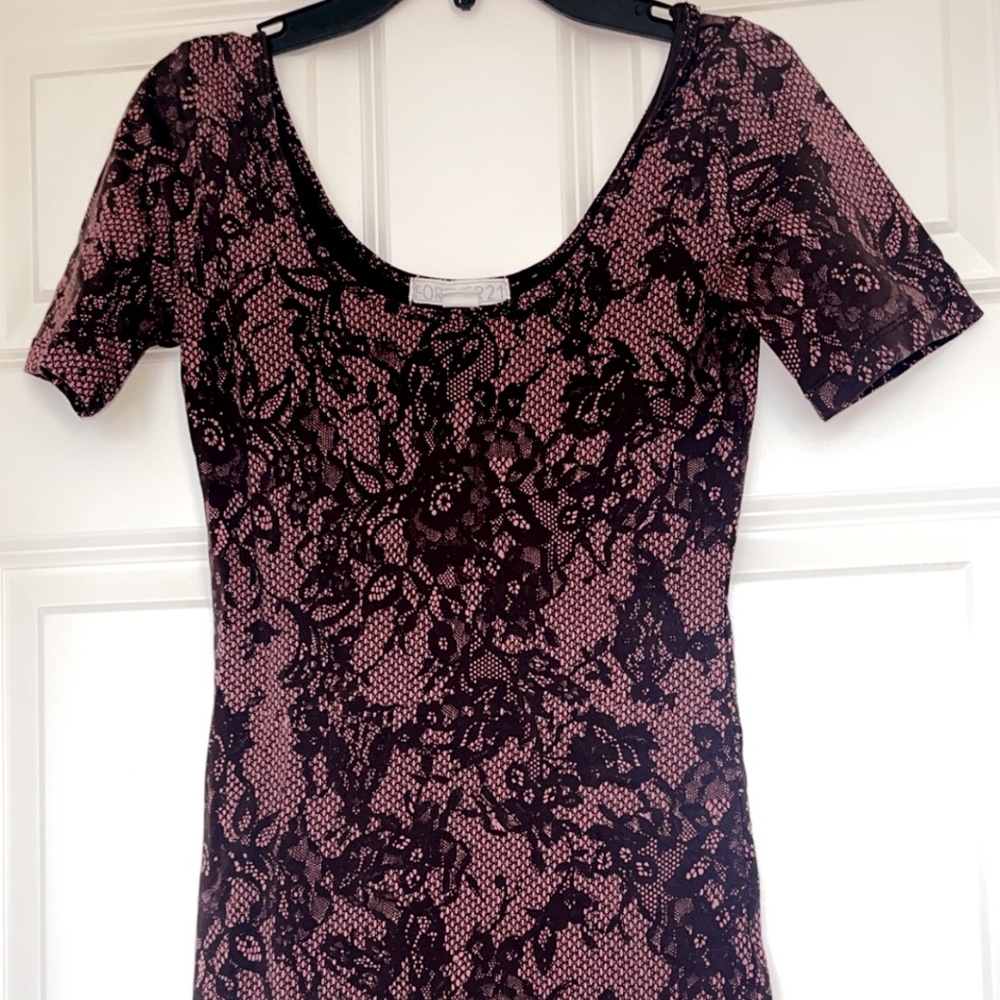 Black / pink Lace design bodycon dress - small